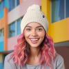 imageDALIX Cable Knit Pom Beanie Soft Stretch Skully Warm Fuzzy Faux Sherpa Winter Ski BeanieCream