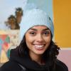 imageDALIX Cable Knit Pom Beanie Soft Stretch Skully Warm Fuzzy Faux Sherpa Winter Ski BeanieLight Blue