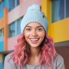 imageDALIX Cable Knit Pom Beanie Soft Stretch Skully Warm Fuzzy Faux Sherpa Winter Ski BeanieLight Blue