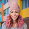 imageDALIX Cable Knit Pom Beanie Soft Stretch Skully Warm Fuzzy Faux Sherpa Winter Ski BeanieMauve