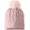 imageDALIX Cable Knit Pom Beanie Soft Stretch Skully Warm Fuzzy Faux Sherpa Winter Ski BeanieMauve
