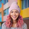 imageDALIX Cable Knit Pom Beanie Soft Stretch Skully Warm Fuzzy Faux Sherpa Winter Ski BeanieOrchid