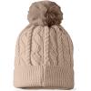 imageDALIX Cable Knit Pom Beanie Soft Stretch Skully Warm Fuzzy Faux Sherpa Winter Ski BeanieTan