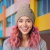 imageDALIX Cable Knit Pom Beanie Soft Stretch Skully Warm Fuzzy Faux Sherpa Winter Ski BeanieTan