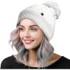imageDALIX Cable Knit Pom Beanie Soft Stretch Skully Warm Fuzzy Faux Sherpa Winter Ski BeanieWhite