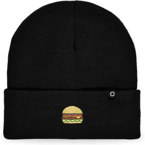 imageDALIX Embroidered Cheeseburger Beanie Cap Cuffed Knit Hat Men WomenBlack