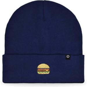 imageDALIX Embroidered Cheeseburger Beanie Cap Cuffed Knit Hat Men WomenNavy Blue