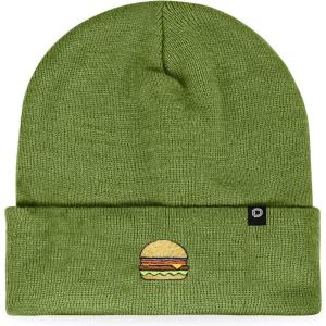 imageDALIX Embroidered Cheeseburger Beanie Cap Cuffed Knit Hat Men WomenOlive