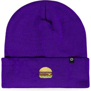 imageDALIX Embroidered Cheeseburger Beanie Cap Cuffed Knit Hat Men WomenPurple