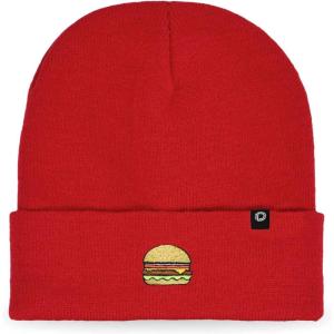 imageDALIX Embroidered Cheeseburger Beanie Cap Cuffed Knit Hat Men WomenRed