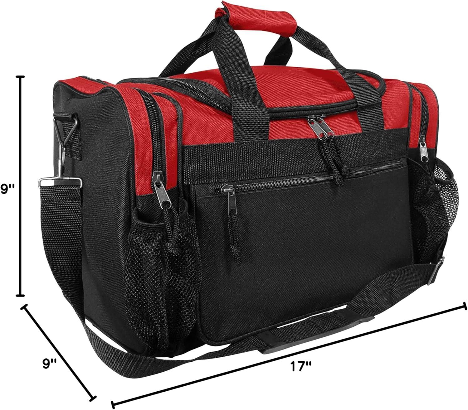 imageDALIX 17quot Duffle Bag Dual Front Mesh Pockets Black Gold Gray Dark Green Navy Blue Maroon Royal Blue Orange Pink Purple Red WhiteRed