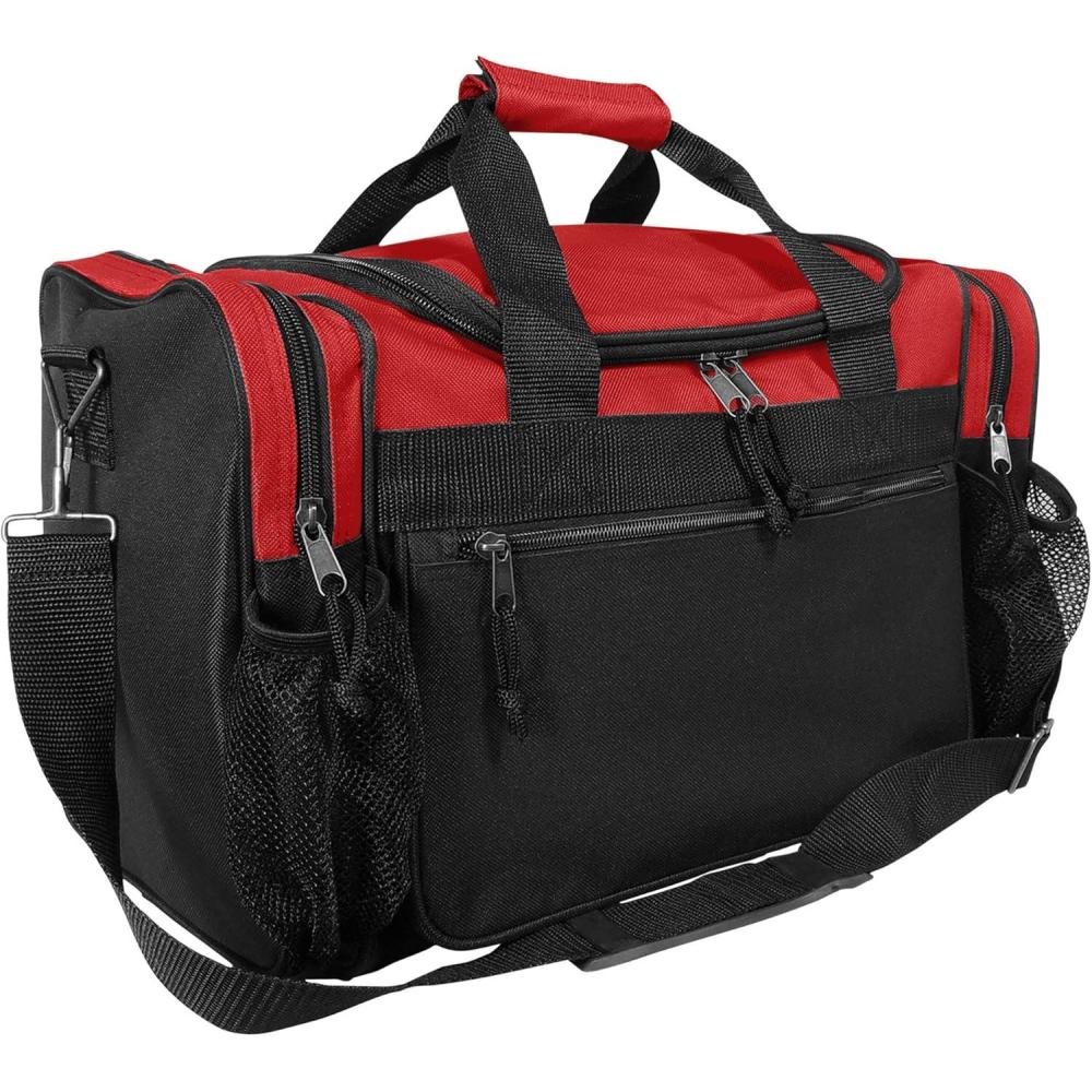 imageDALIX 17quot Duffle Bag Dual Front Mesh Pockets Black Gold Gray Dark Green Navy Blue Maroon Royal Blue Orange Pink Purple Red WhiteRed