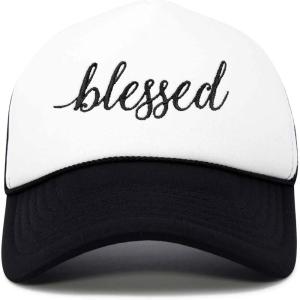 imageDALIX Embroidered Blessed Trucker Cap Hat WomenBlack White