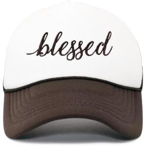 imageDALIX Embroidered Blessed Trucker Cap Hat WomenBrown White