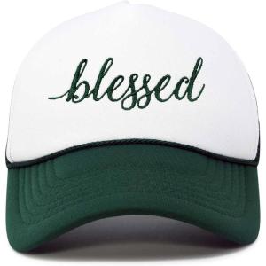 imageDALIX Embroidered Blessed Trucker Cap Hat WomenDark Green White
