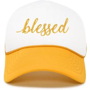 imageDALIX Embroidered Blessed Trucker Cap Hat WomenGold White