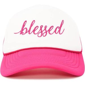 imageDALIX Embroidered Blessed Trucker Cap Hat WomenHot Pink White