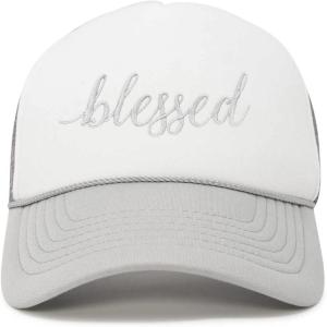 imageDALIX Embroidered Blessed Trucker Cap Hat WomenLight Gray White