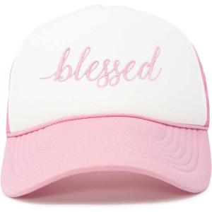 imageDALIX Embroidered Blessed Trucker Cap Hat WomenLight Pink White