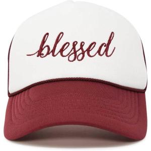 imageDALIX Embroidered Blessed Trucker Cap Hat WomenMaroon White