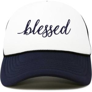 imageDALIX Embroidered Blessed Trucker Cap Hat WomenNavy Blue White