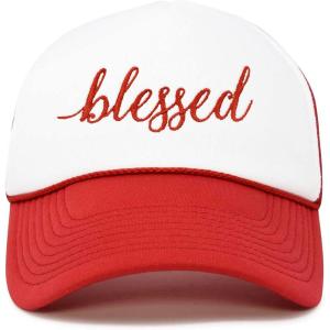 imageDALIX Embroidered Blessed Trucker Cap Hat WomenRed White