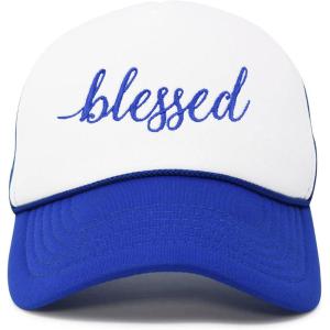 imageDALIX Embroidered Blessed Trucker Cap Hat WomenRoyal White