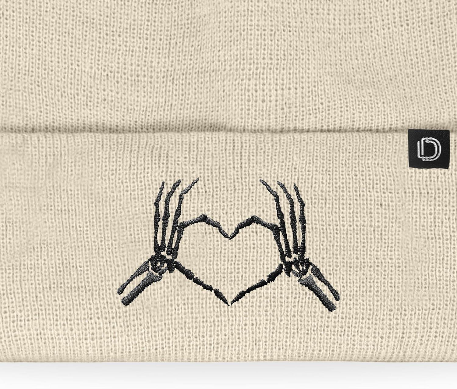 imageDALIX Heart of Bones Embroidered Beanie Hat Knit Cap Cold Weather WomensBeige