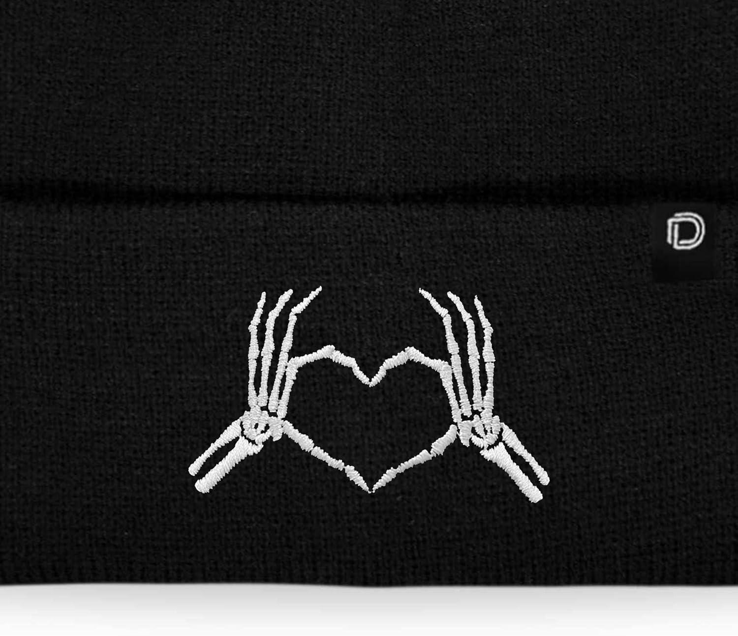 imageDALIX Heart of Bones Embroidered Beanie Hat Knit Cap Cold Weather WomensBlack