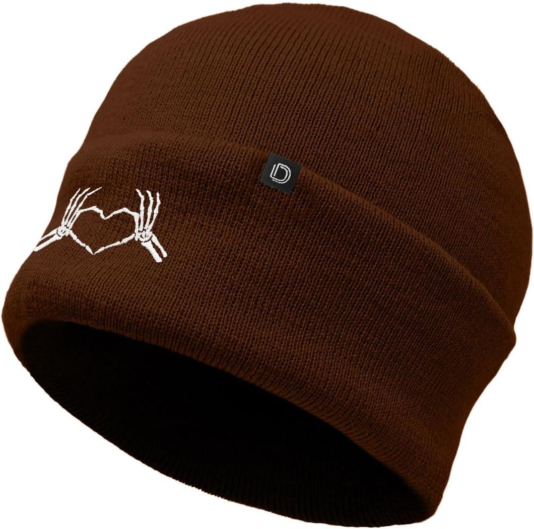 imageDALIX Heart of Bones Embroidered Beanie Hat Knit Cap Cold Weather WomensBrown