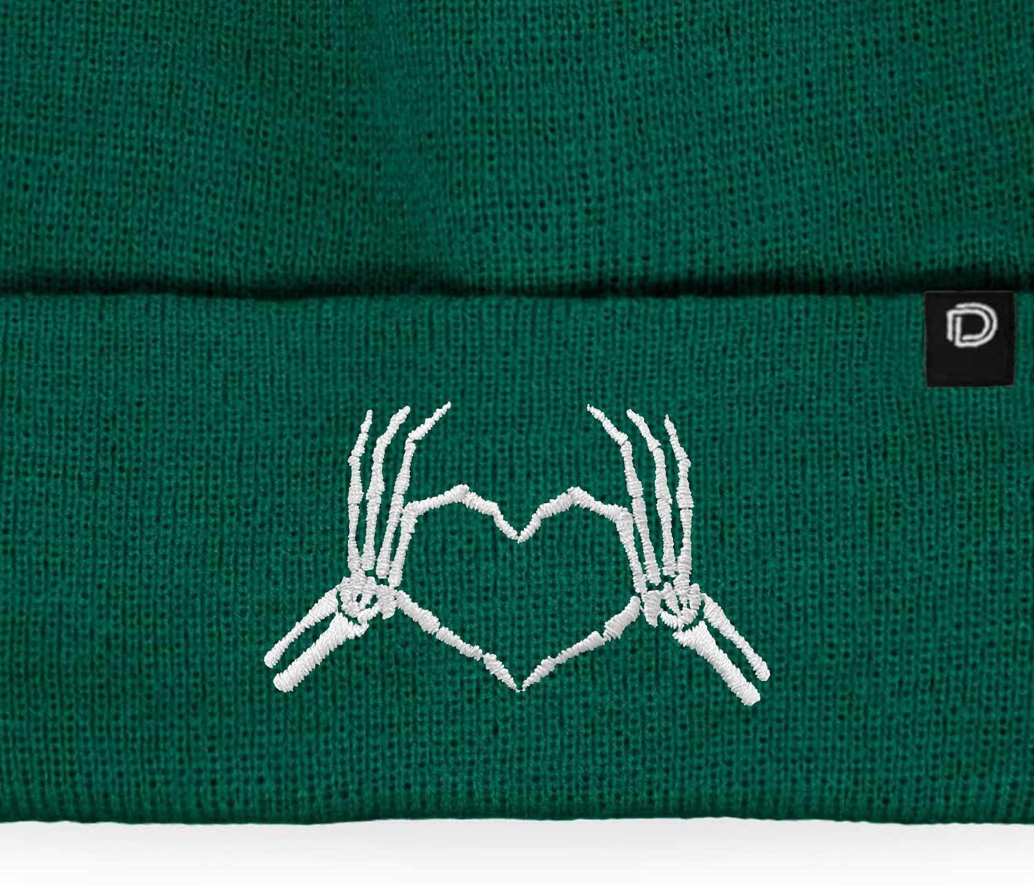 imageDALIX Heart of Bones Embroidered Beanie Hat Knit Cap Cold Weather WomensGreen