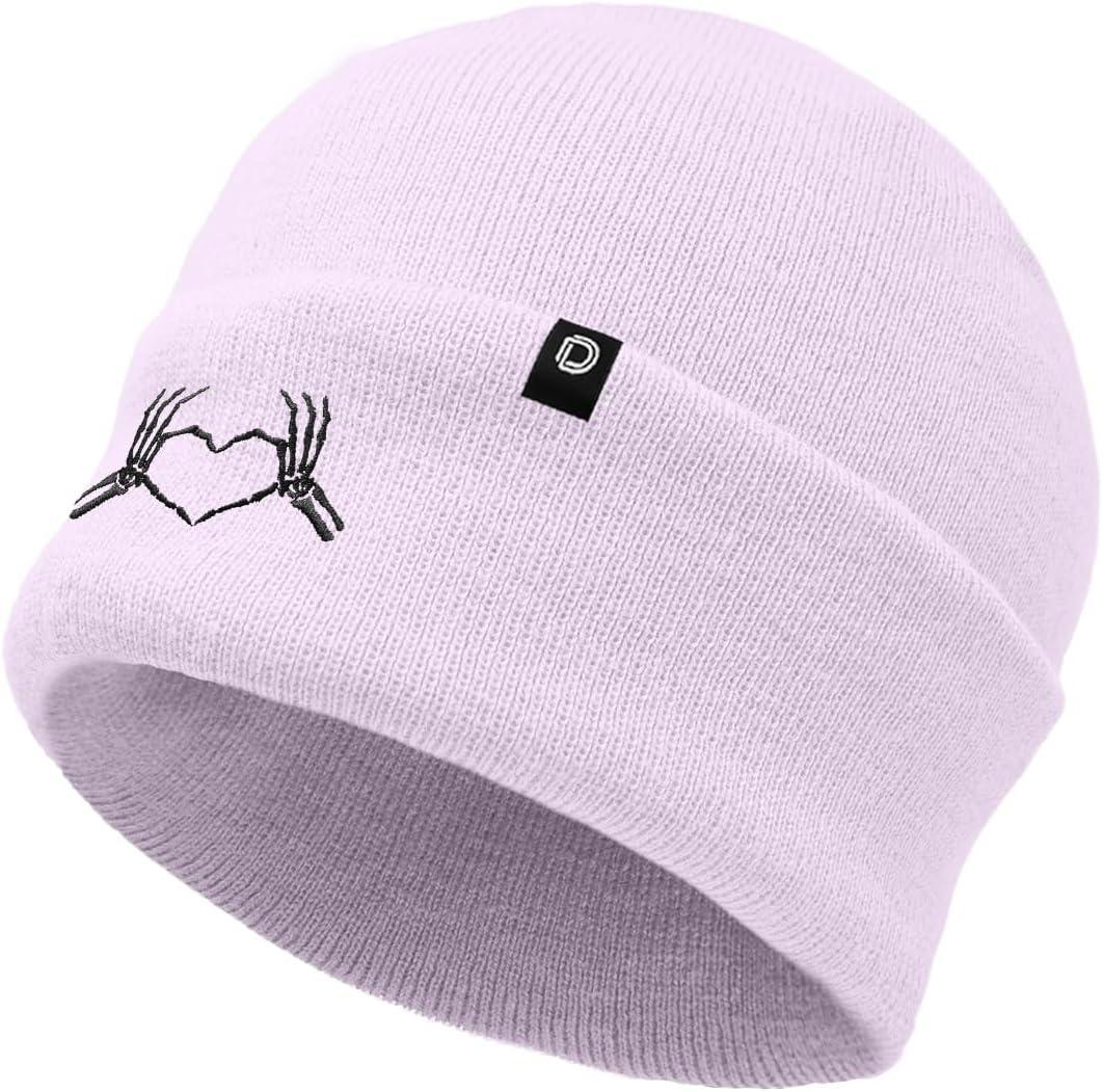 imageDALIX Heart of Bones Embroidered Beanie Hat Knit Cap Cold Weather WomensLavender