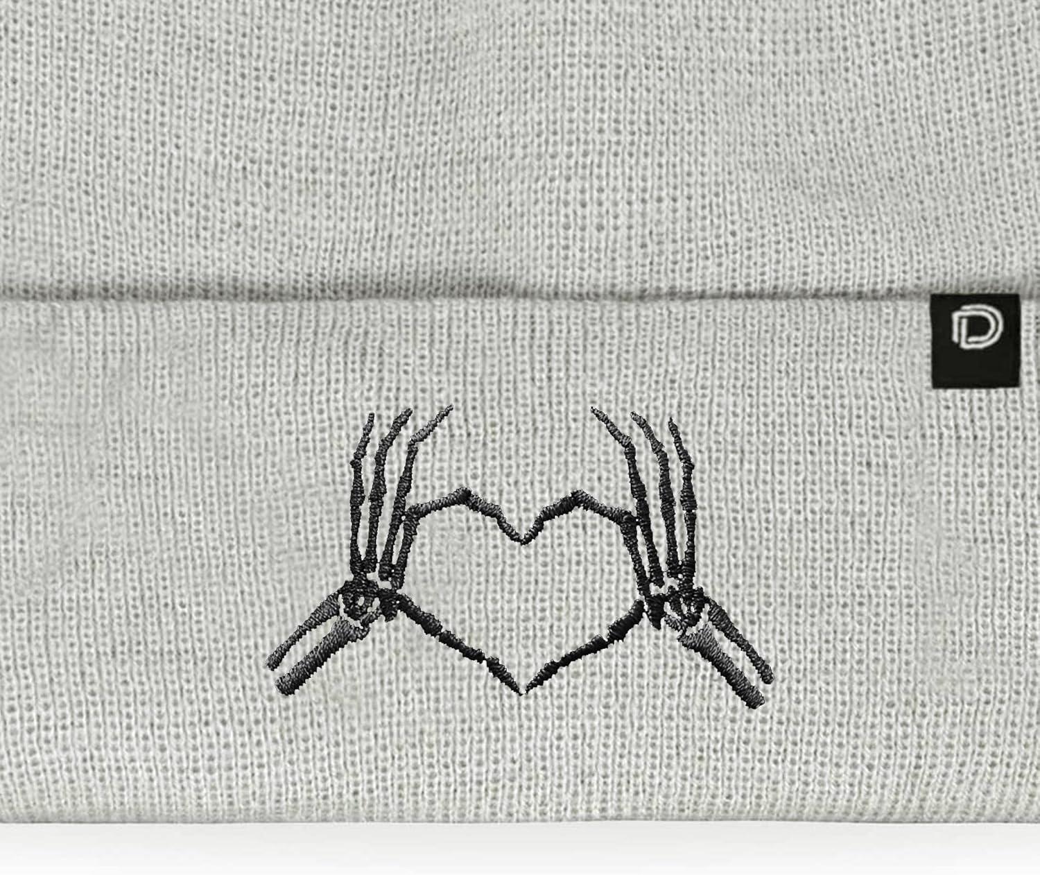 imageDALIX Heart of Bones Embroidered Beanie Hat Knit Cap Cold Weather WomensLight Gray