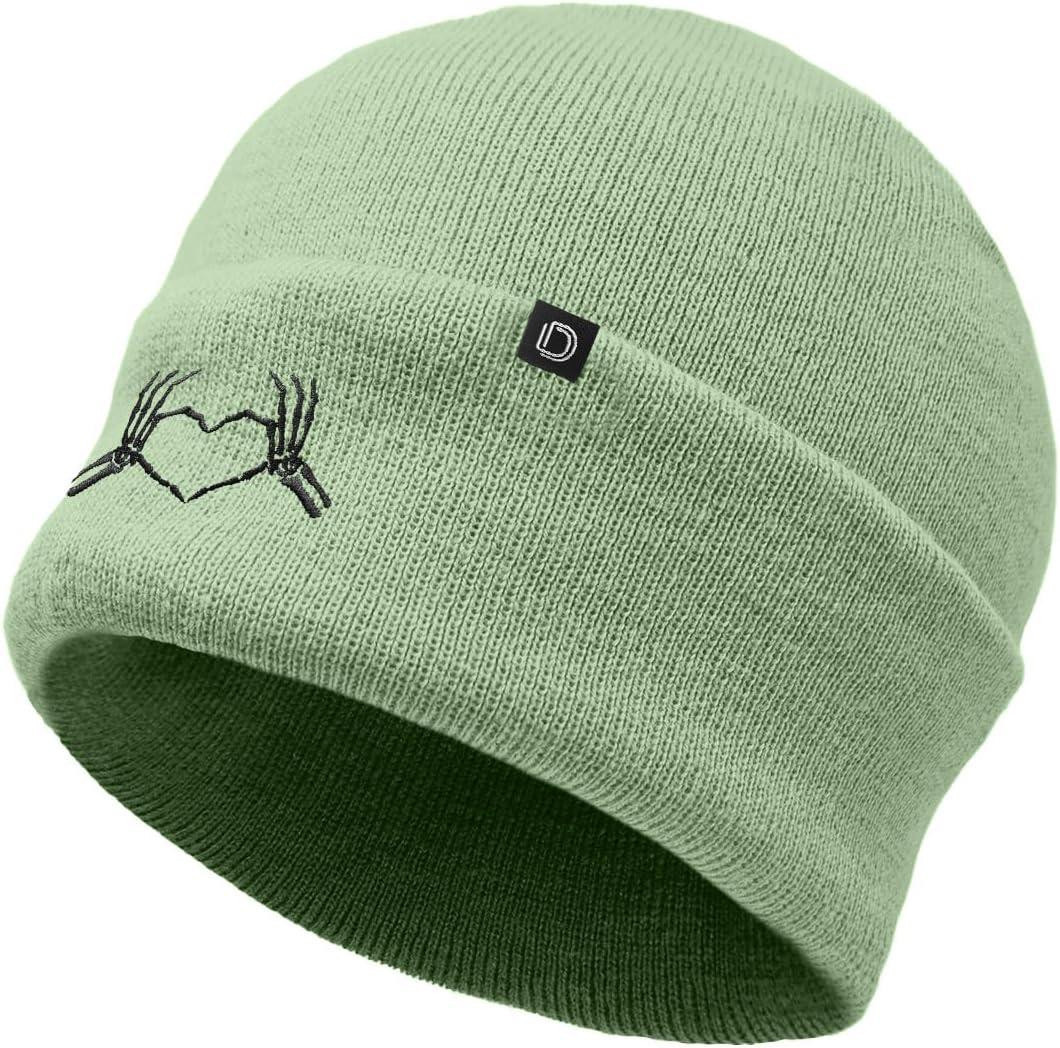 imageDALIX Heart of Bones Embroidered Beanie Hat Knit Cap Cold Weather WomensLight Green