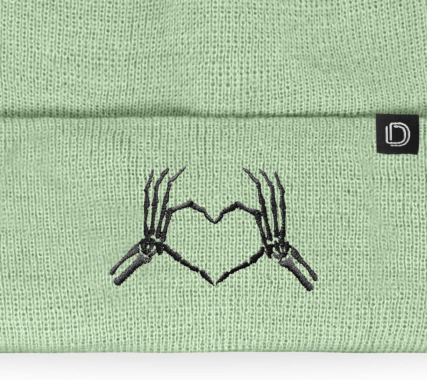 imageDALIX Heart of Bones Embroidered Beanie Hat Knit Cap Cold Weather WomensLight Green