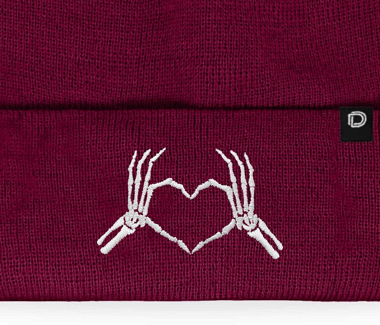 imageDALIX Heart of Bones Embroidered Beanie Hat Knit Cap Cold Weather WomensMaroon