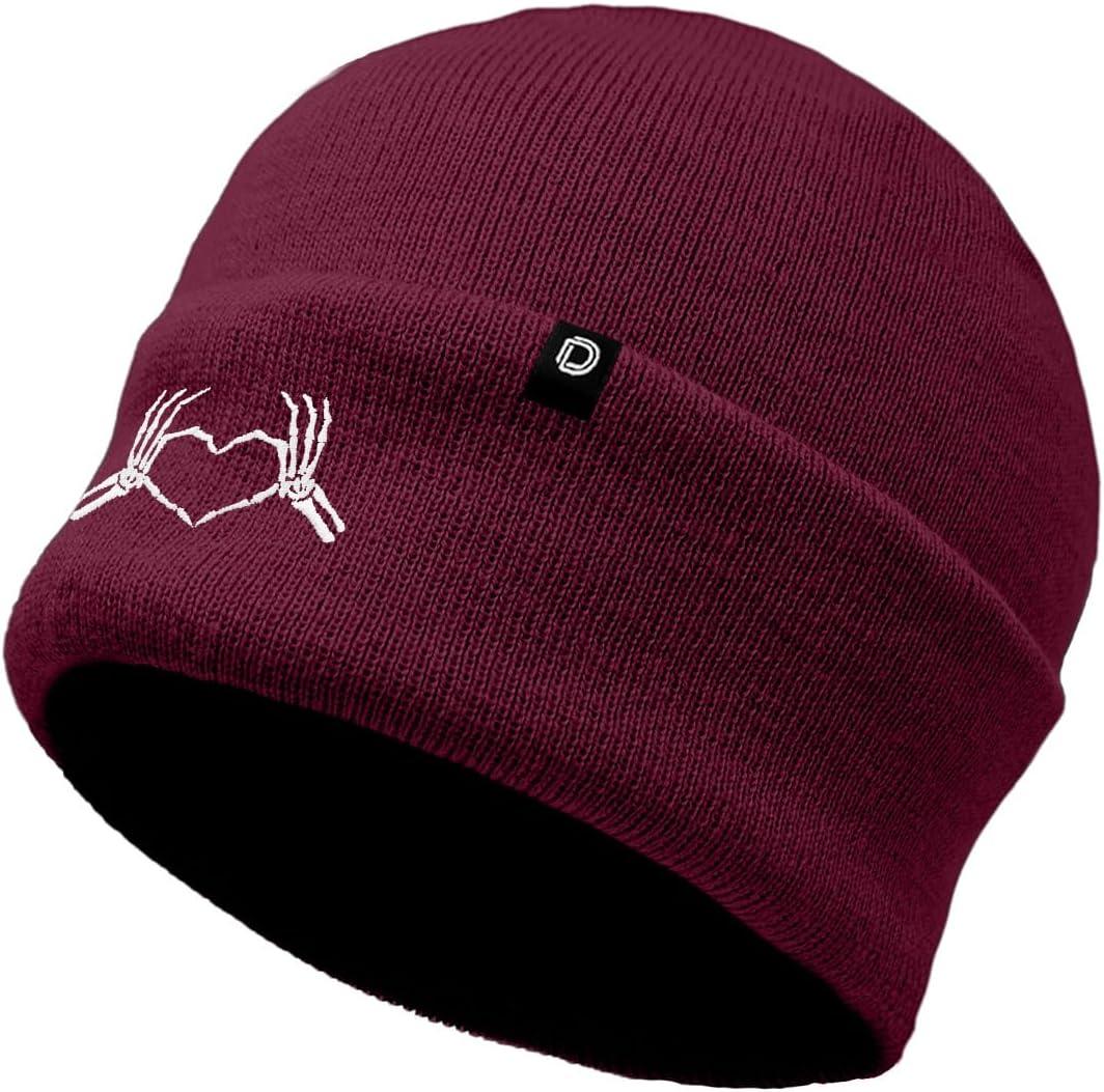 imageDALIX Heart of Bones Embroidered Beanie Hat Knit Cap Cold Weather WomensMaroon