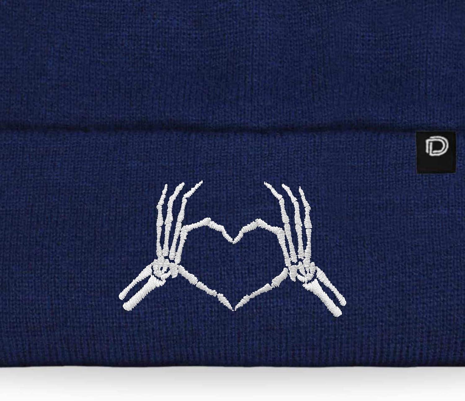 imageDALIX Heart of Bones Embroidered Beanie Hat Knit Cap Cold Weather WomensNavy Blue