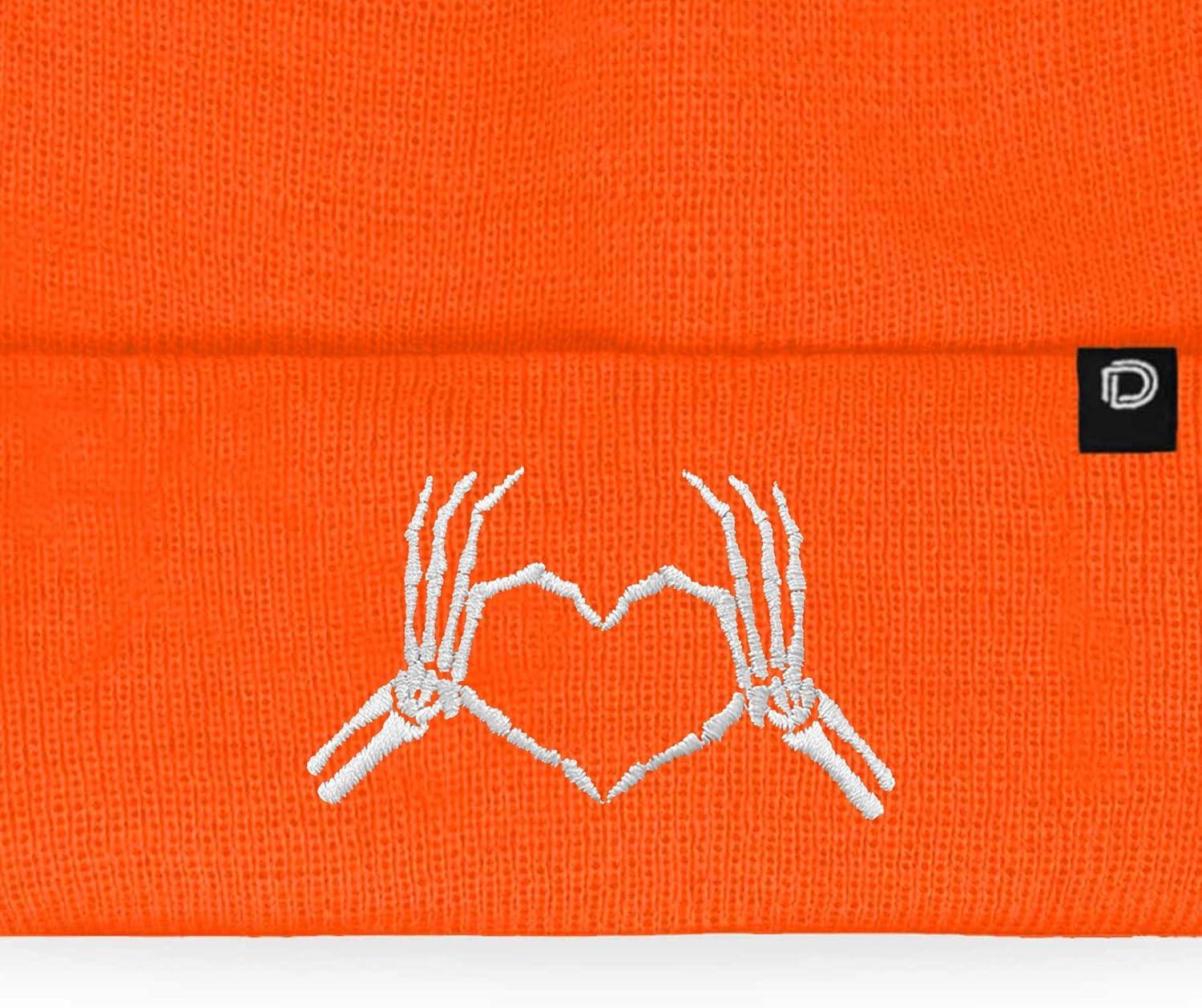 imageDALIX Heart of Bones Embroidered Beanie Hat Knit Cap Cold Weather WomensNeon Orange