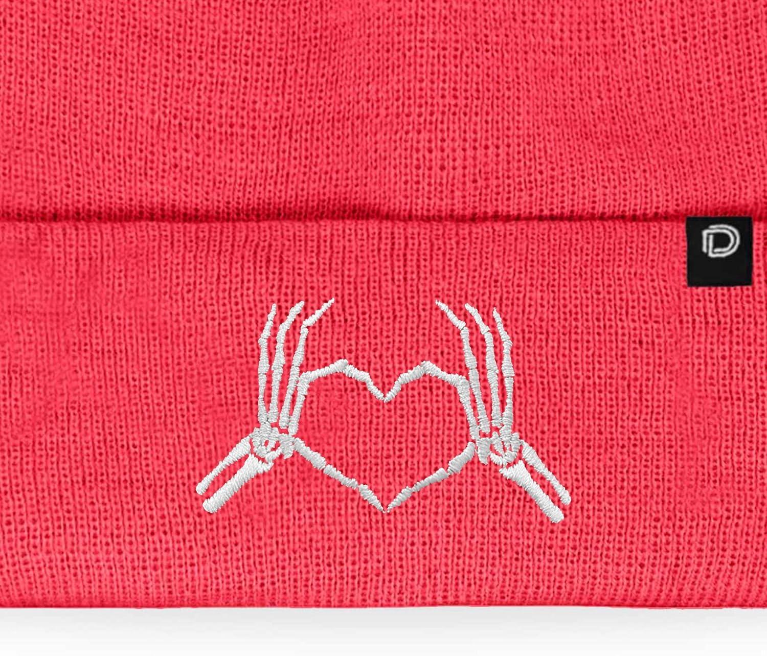 imageDALIX Heart of Bones Embroidered Beanie Hat Knit Cap Cold Weather WomensNeon Pink