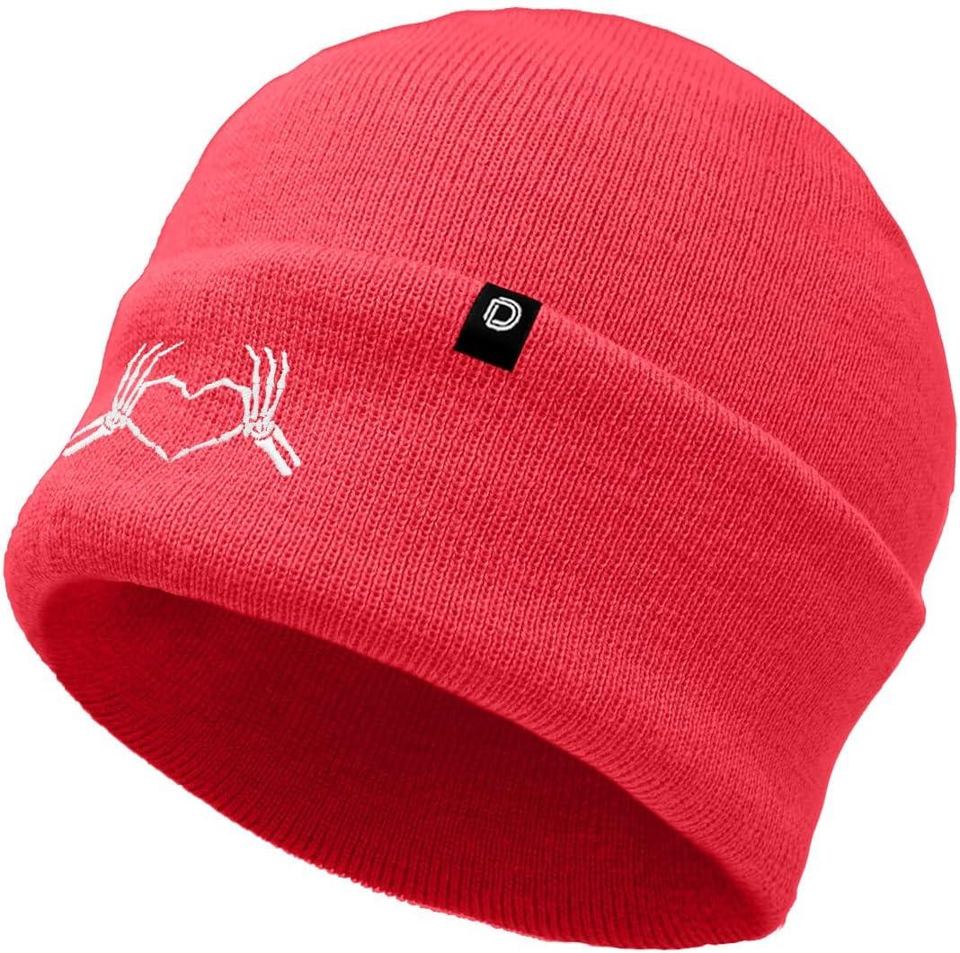 imageDALIX Heart of Bones Embroidered Beanie Hat Knit Cap Cold Weather WomensNeon Pink