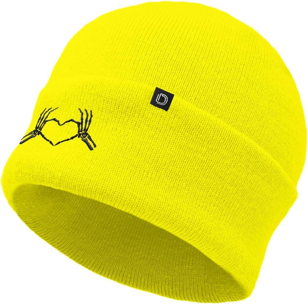 imageDALIX Heart of Bones Embroidered Beanie Hat Knit Cap Cold Weather WomensNeon Yellow
