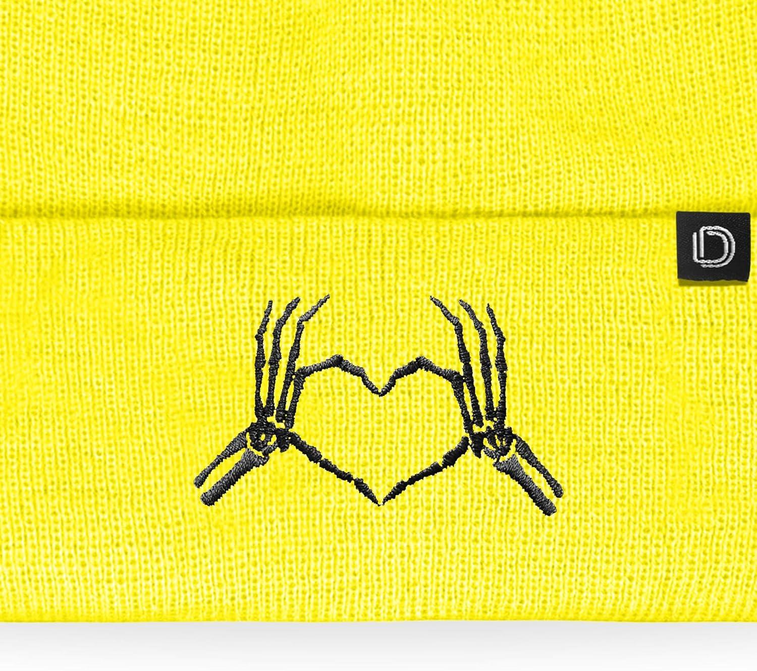 imageDALIX Heart of Bones Embroidered Beanie Hat Knit Cap Cold Weather WomensNeon Yellow