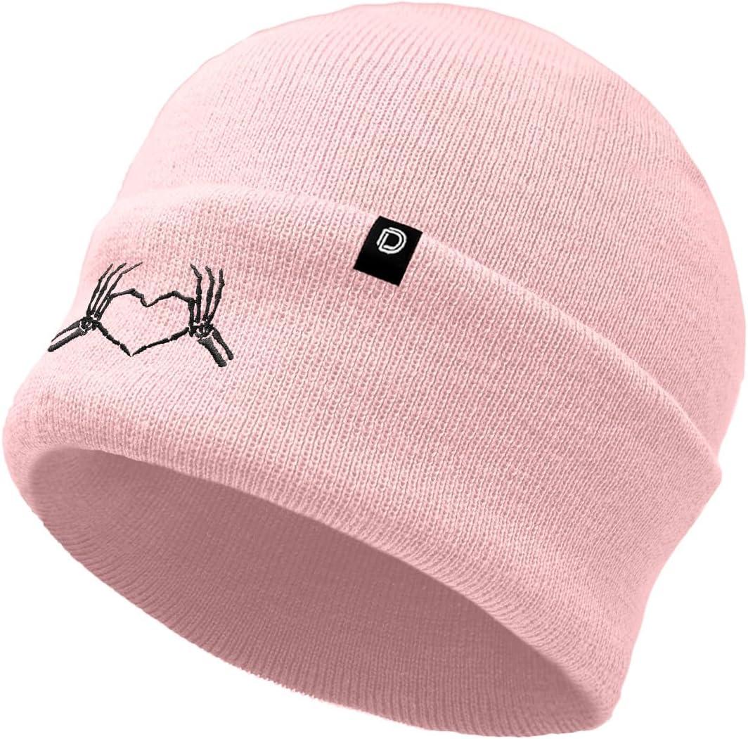 imageDALIX Heart of Bones Embroidered Beanie Hat Knit Cap Cold Weather WomensPink