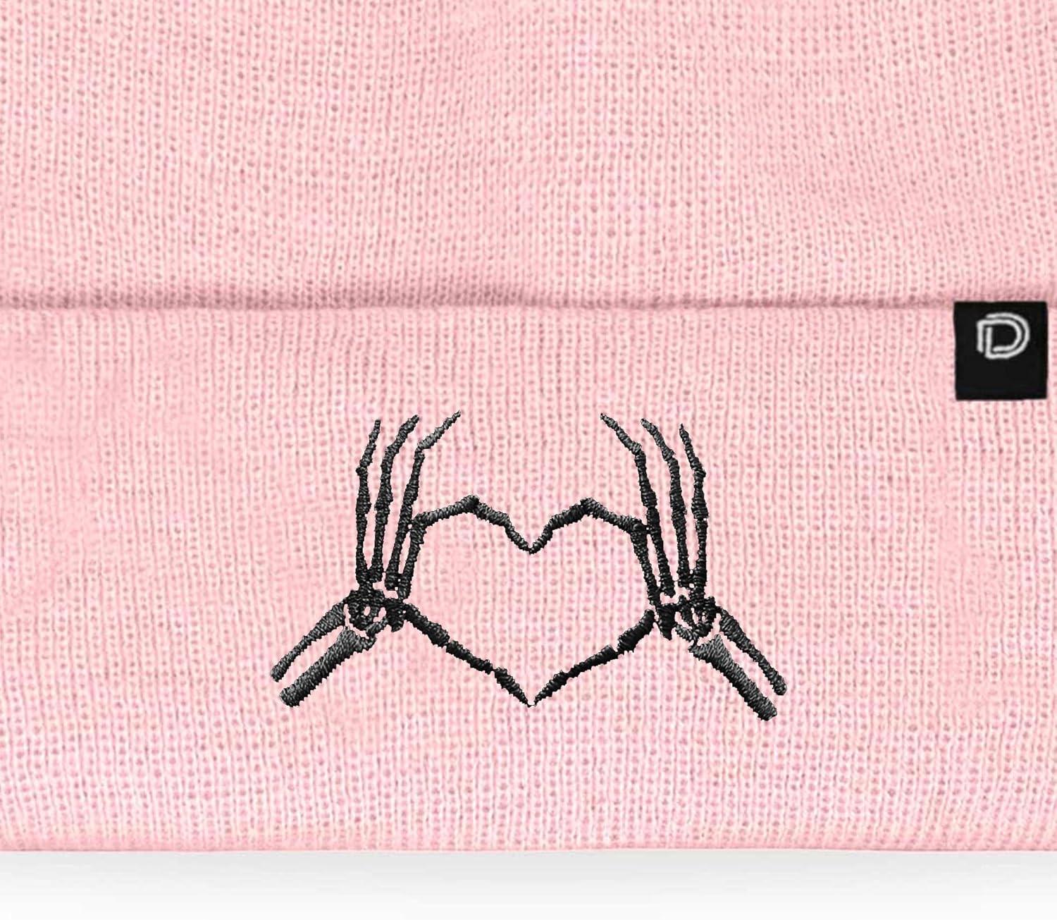imageDALIX Heart of Bones Embroidered Beanie Hat Knit Cap Cold Weather WomensPink