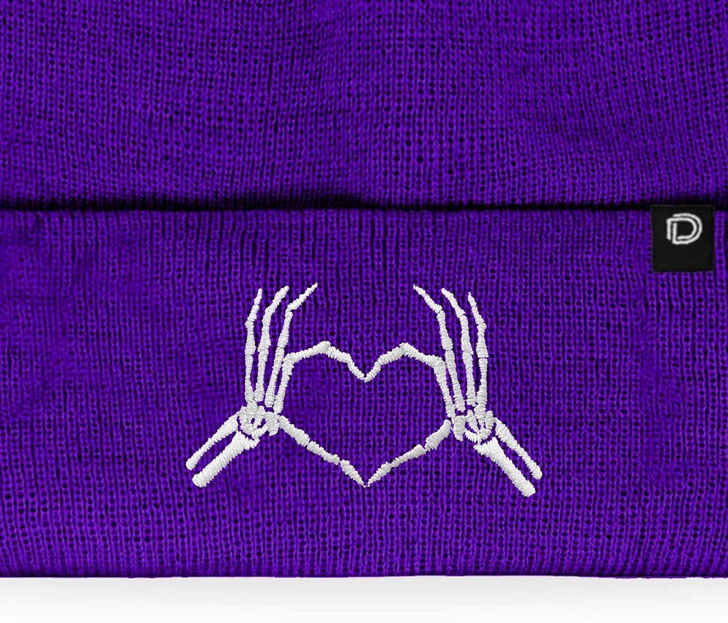 imageDALIX Heart of Bones Embroidered Beanie Hat Knit Cap Cold Weather WomensPurple