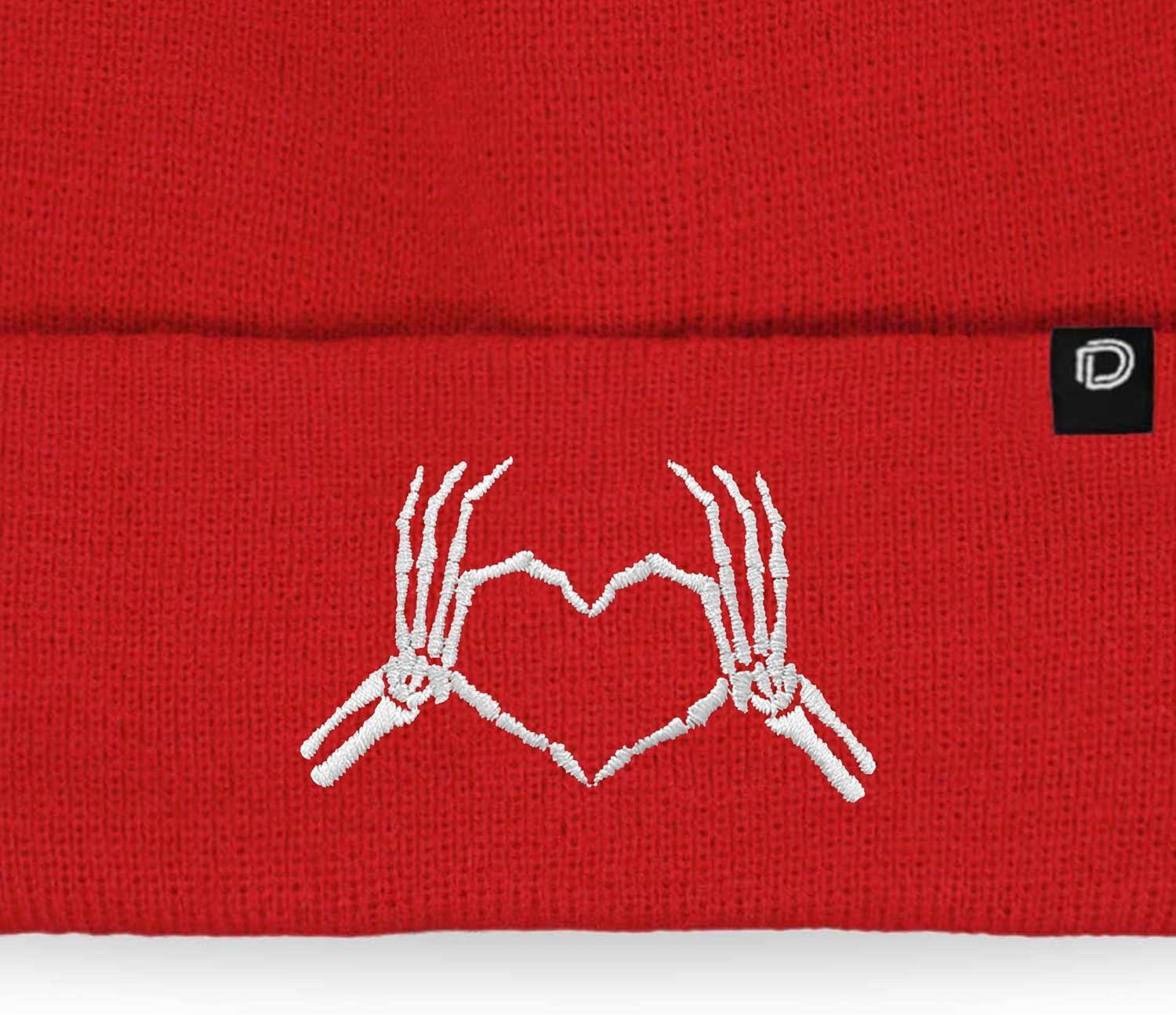 imageDALIX Heart of Bones Embroidered Beanie Hat Knit Cap Cold Weather WomensRed