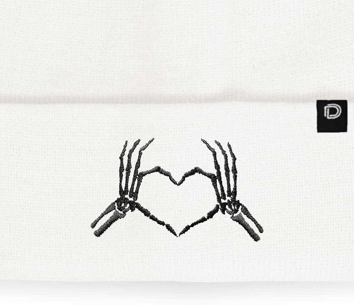imageDALIX Heart of Bones Embroidered Beanie Hat Knit Cap Cold Weather WomensWhite