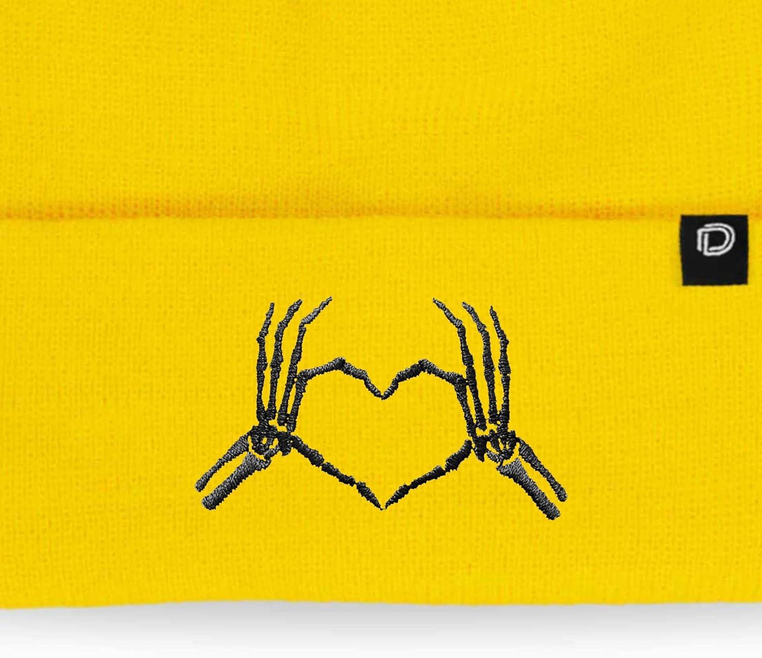 imageDALIX Heart of Bones Embroidered Beanie Hat Knit Cap Cold Weather WomensYellow