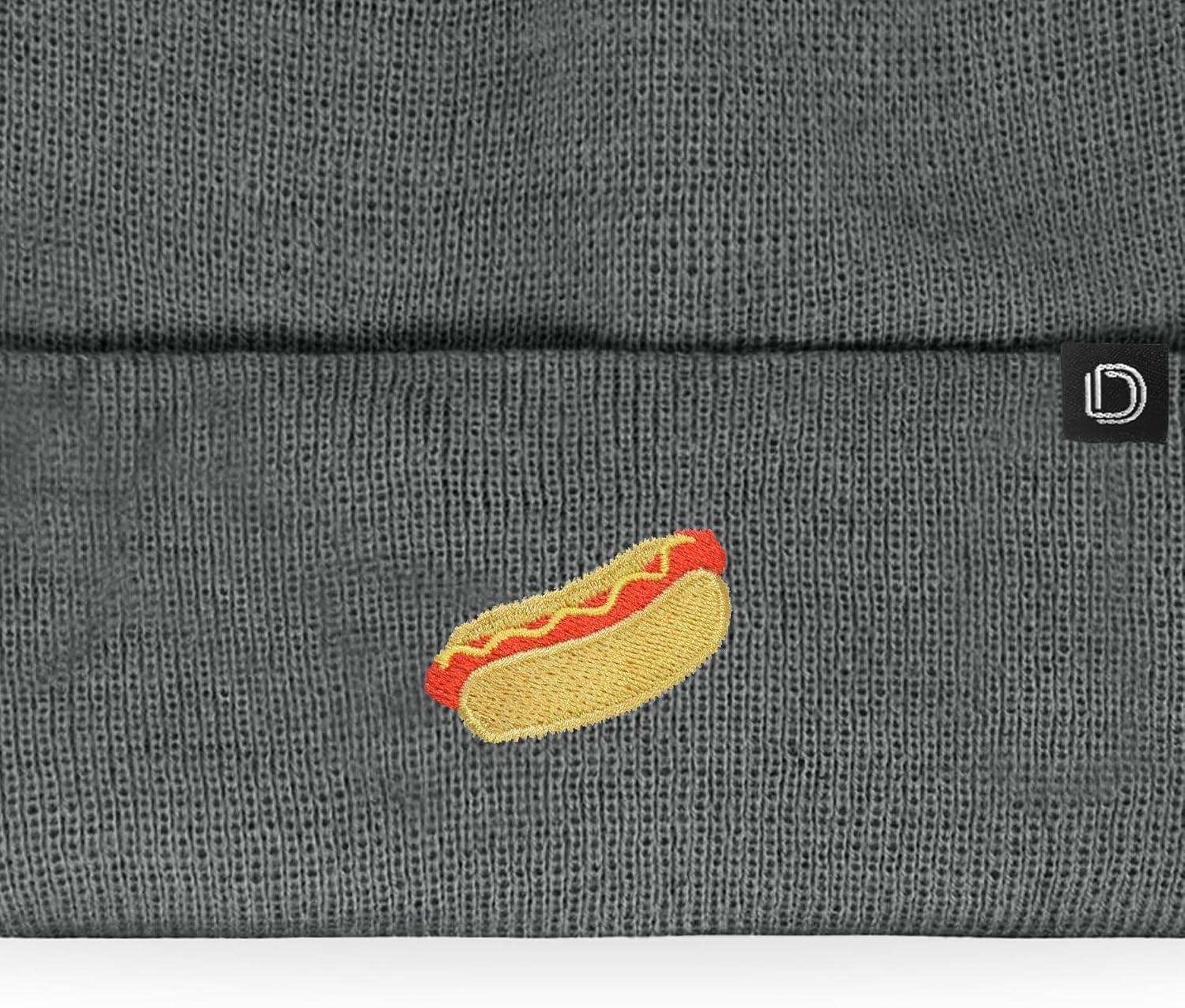 imageDALIX Hot Dog Embroidered Beanie Hat Cotton Cute Winter Fall Cap WomensAsphalt Gray
